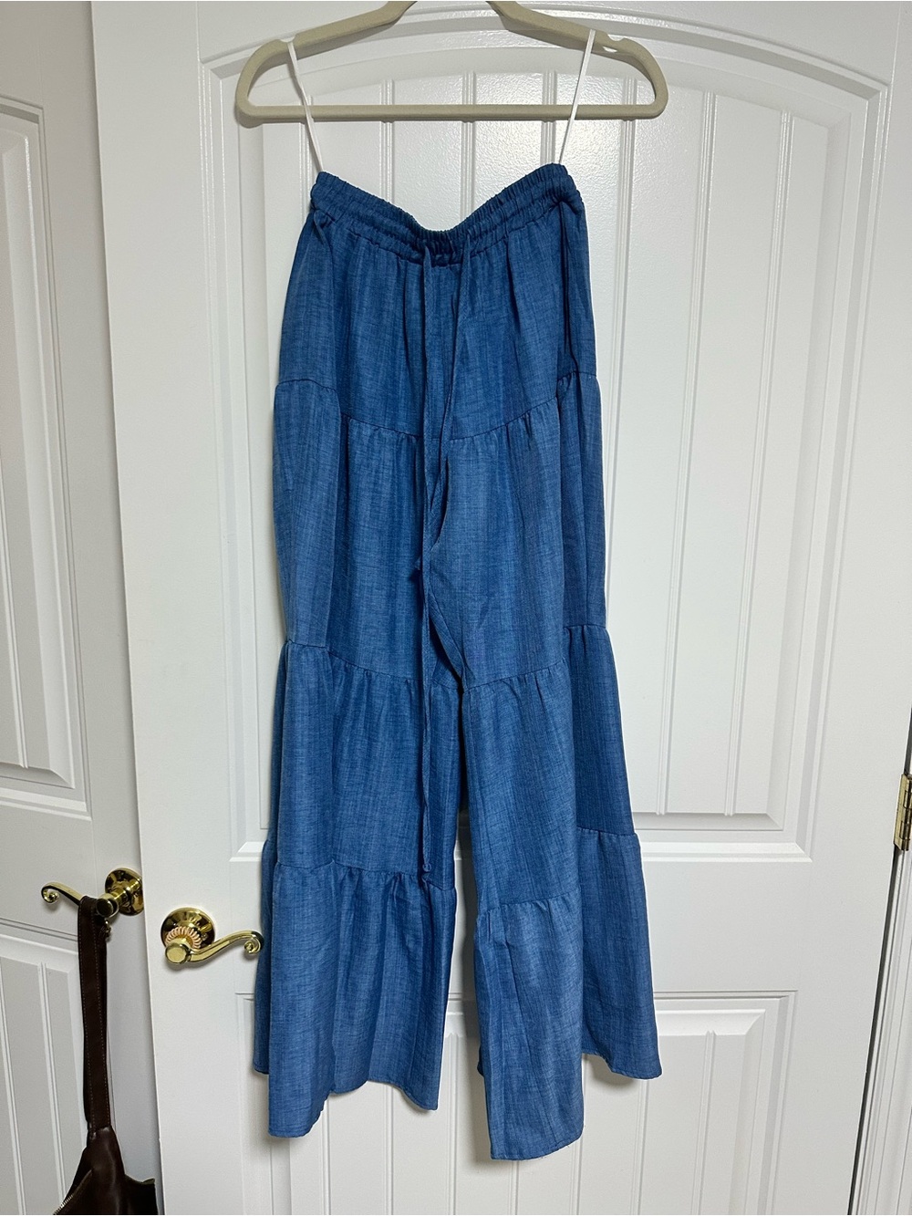 Blue Tiered Wide-Leg Pants